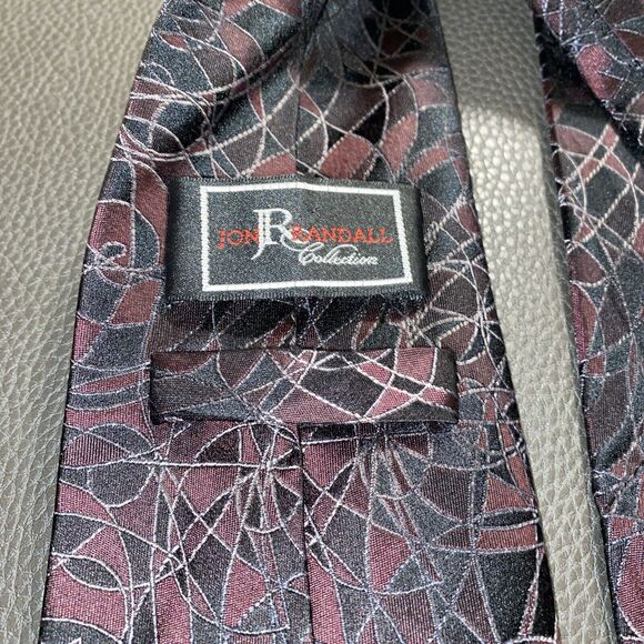 Jon Randall Maroon Abstract Art Deco Handmade Neck Tie 100% Silk - Picture 3 of 4